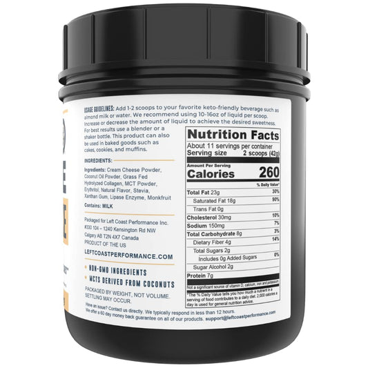 16Oz Cheesecake Keto Meal Replacement Shake - Low Carb Keto Protein Powder Mix, High Fat Protein Shake With Mcts From Coconut Oil Powder, Collagen Peptides And Real Usa Cream Cheese - 2 Net Carbs