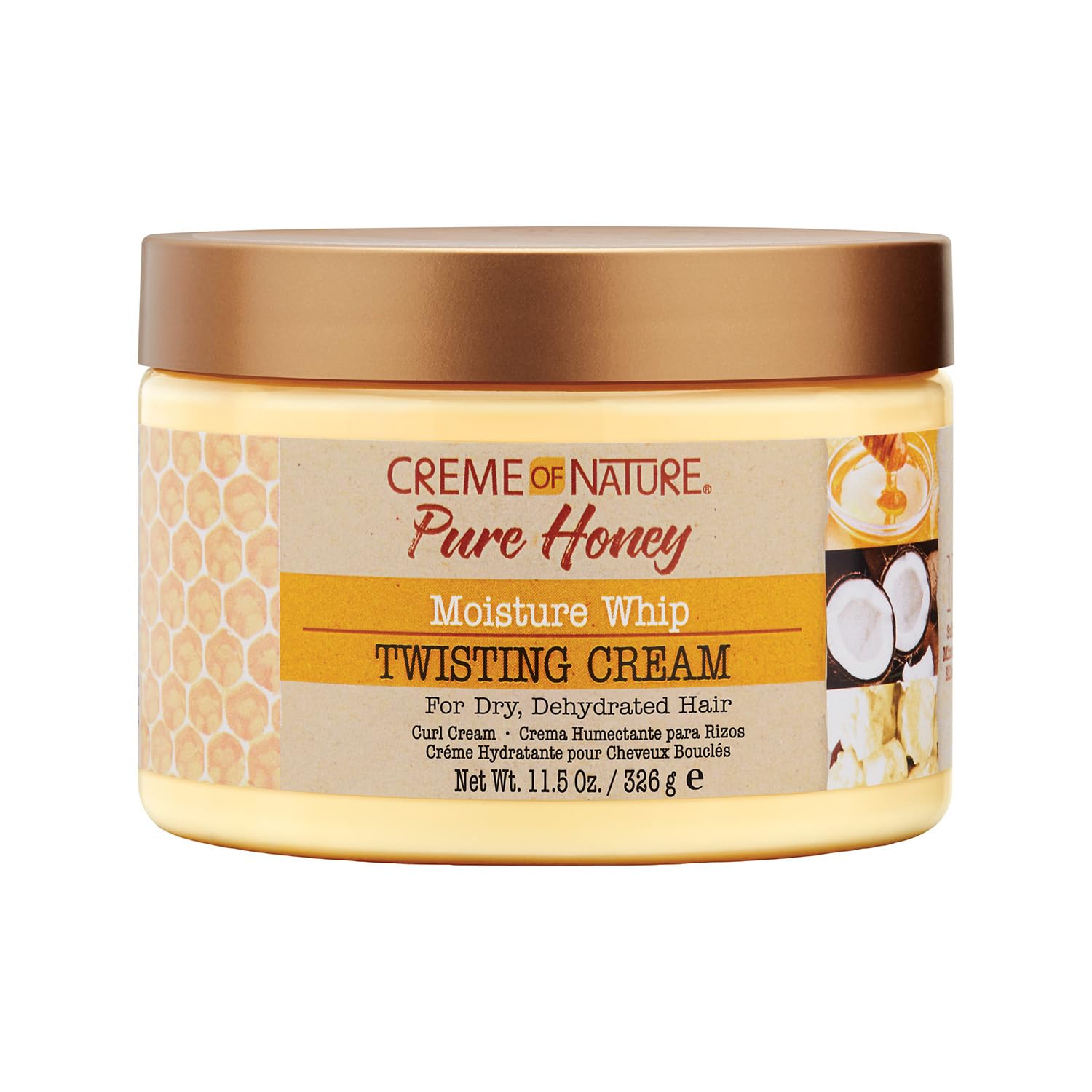 Creme Of Nature, Curl Cream For Curly Hair, Pure Honey Moisture Whip Twisting Cream For Dry Dehydrated Hair, 11.5 Fl Oz