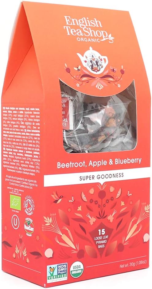 English Tea Shop Organic Beetroot, Apple & Blueberry (15 Pyramids), 30 G