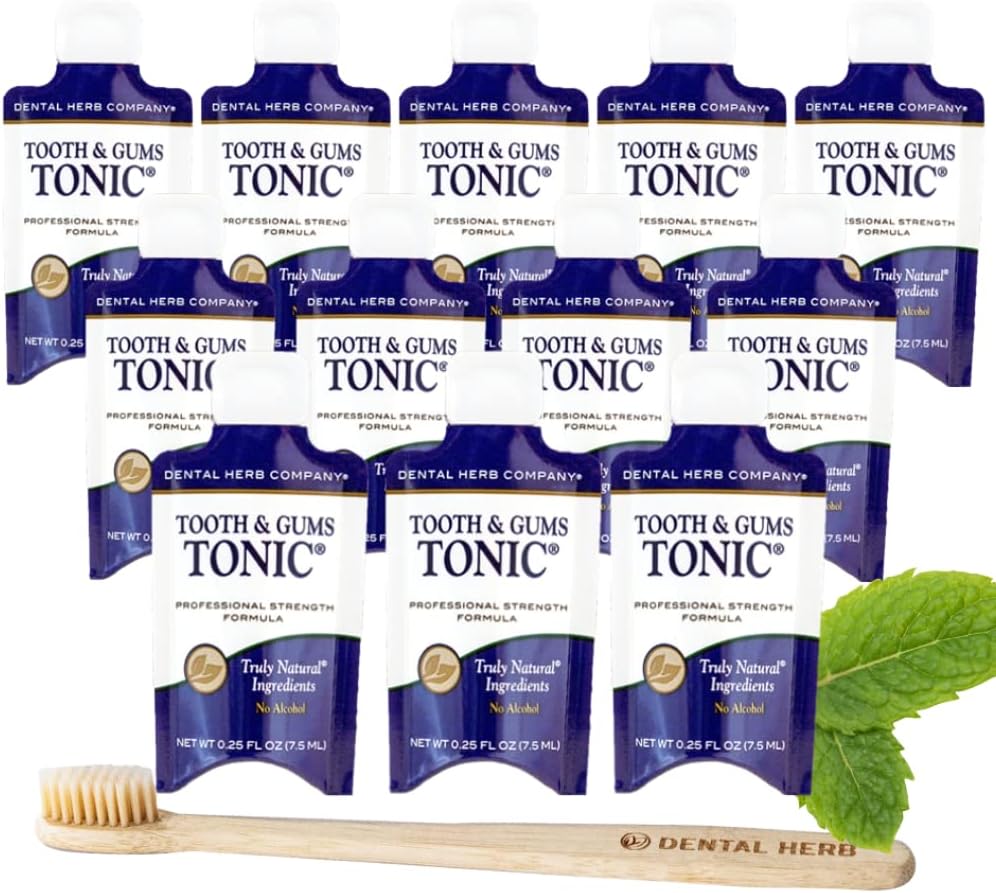 Dental Herb Company - Tonic Traveler - Single Use Tonic Mouthwash (12 Pack) with Bamboo Toothbrush