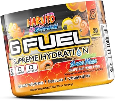 G Fuel Naruto Sage Mode Electrolytes Powder, Water Mix For Hydration, Energy And Focus, Sugar Free, Zero Caffeine Supplement With Essential Minerals, Grapefruit Whitepeach Flavor, 3.3 Oz (30 Servings)