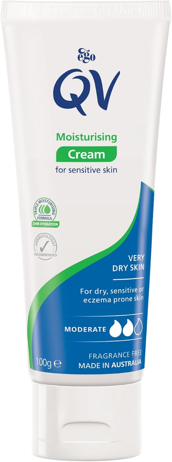 Qv Cream With 10% Glycerin (100G) Rich Protective Moisturiser For Sensitive, Dry Skin, Fragrance Free, Noncomedogenic Body Cream, Hydrating Skin Care For Eczema, Psoriasis, Dermatitis, Tube