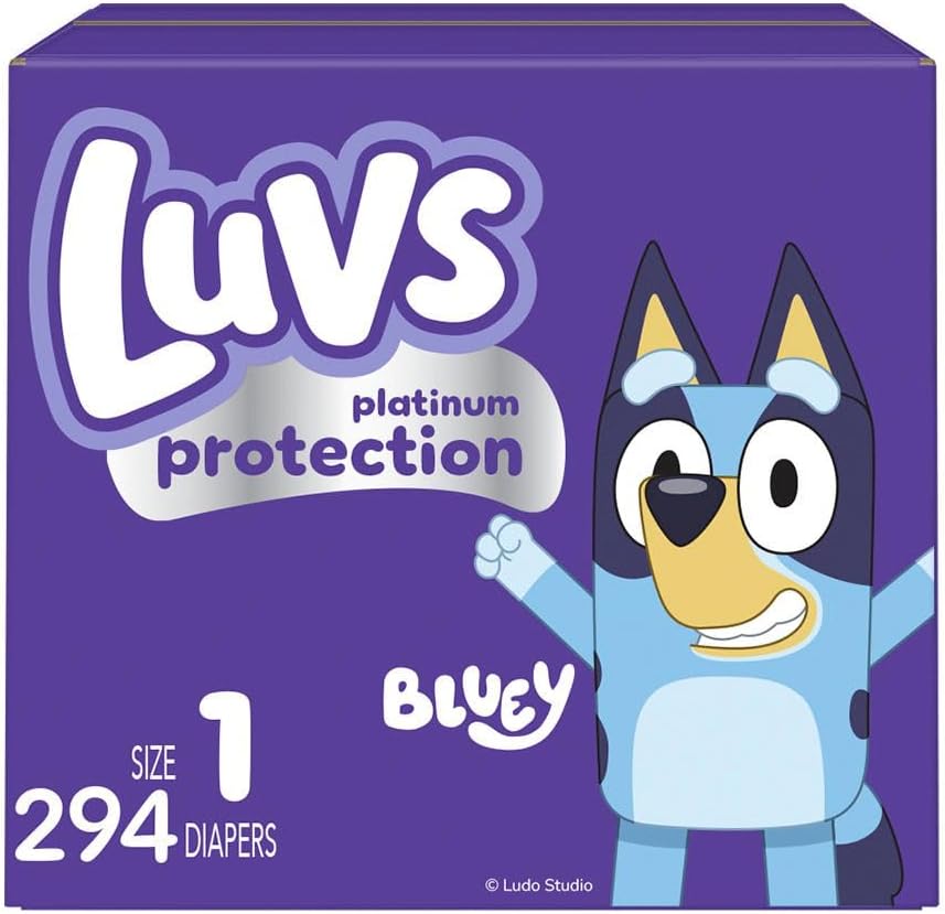 Luvs Size 1 Baby Diapers, Platinum Protection Bluey Diapers For Day & Night, Size 1, 294 Count (Packaging May Vary)