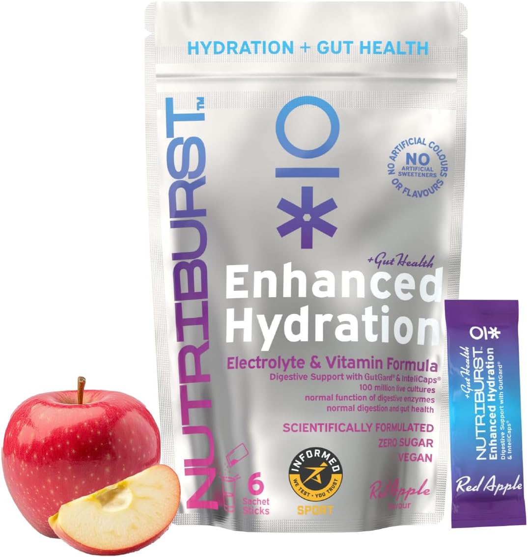Nutriburst - Gut Health Electrolytes + 11 Vitamins & Minerals • Digestive Function • Gut Health - Suitable For Vegans - 6 Pack: Apple - Enhanced Hydration