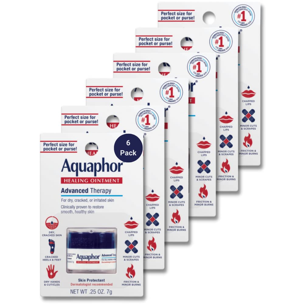 Aquaphor Healing Ointment Advanced Therapy Skin Protectant, Dry Skin Body Moisturizer, 0.25 Oz Jar, Pack of 6