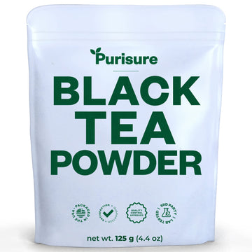 Purisure Instant Black Tea Powder, 125G, Pure Formula, Quick Dissolve For Hot/Cold Tea, Unsweetened Instant Tea Powder For Beverages, Baking, Energy & Health Boost, No Additives, Non-Gmo, 125 Servings