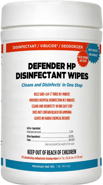Defender Hydrogen Peroxide (Hp) Disinfectant Sanitizing & Cleaning Wipes Non-Hazardous No Harsh Chemicals Safe On All Surfaces…