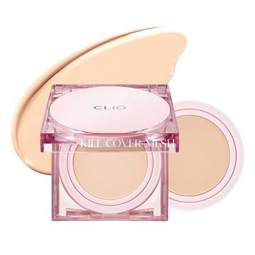 Clio Kill Cover Mesh Glow Cushion Foundation (Refill Included 15G*2, 23N Ginger), Glass Skin, Long-Lasting, Lightweight, Buildable Coverage, Glowy Skin Makeup