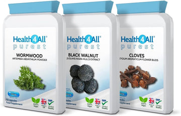 Health4All Wormwood, Black Walnut, Cloves Digestive Dewormer Detox Cleanse for Humans Set 3x90 Capsules. Vegan. Purest - no additives detox supplement