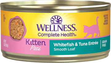 Wellness Complete Health Grain-Free Wet Canned Kitten Food, Natural Ingredients, Made With Real Meat, All Breeds, Smooth Pate (Kitten, Whitefish, 5.5-Ounce Can, Pack Of 24)