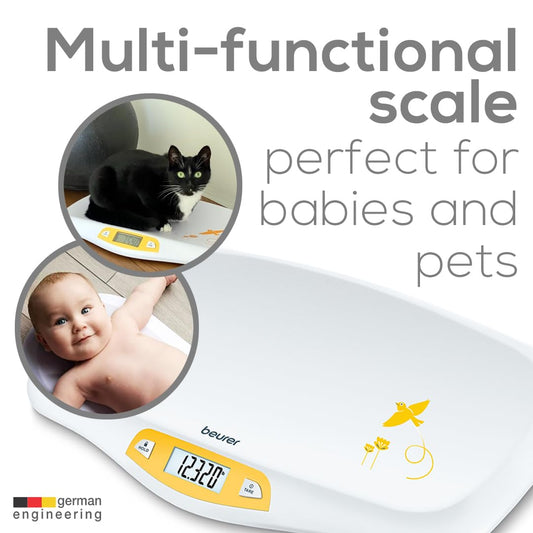 Beurer BY80 Digital Baby Scale, Infant Scale for Weighing in Pounds, Ounces, or Kilograms up to 44 lbs with Hold Function, Pet Scale for Cats and Dogs
