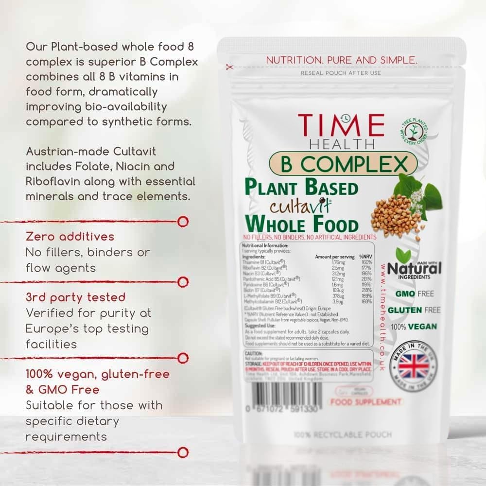Vitamin B Complex - Whole Food & Plant-Derived - Natural, Non-Synthetic B Vitamins - Highly Bioavailable - Methylated B9 & B12 - Cultavit® - Zero Additives - UK Made - Pullulan (60 Capsule Bottle) : Amazon.co.uk: Health & Personal Care
