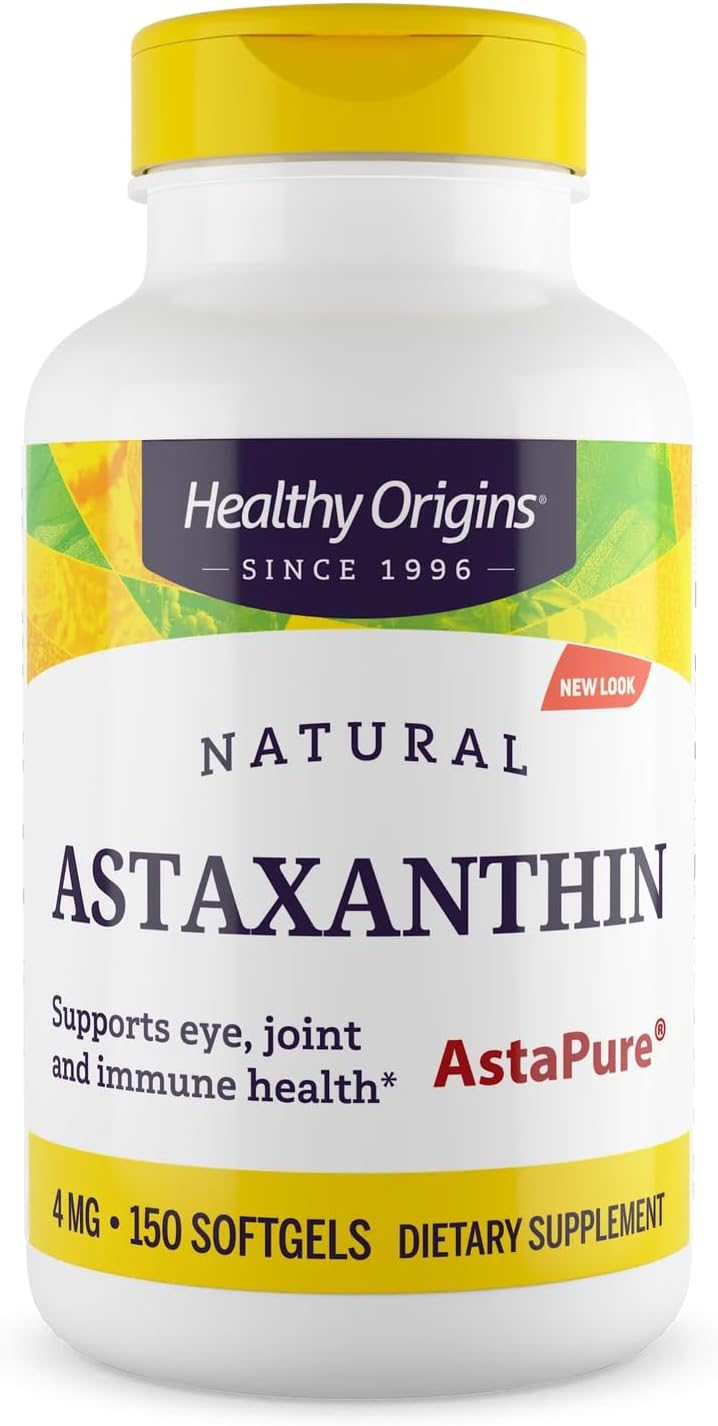 Healthy Origins Astaxanthin 4 Mg (Natural, Astapure, Non-Gmo, Gluten Free, Eye Support, Joint Support, Immune Support), 150 Softgels