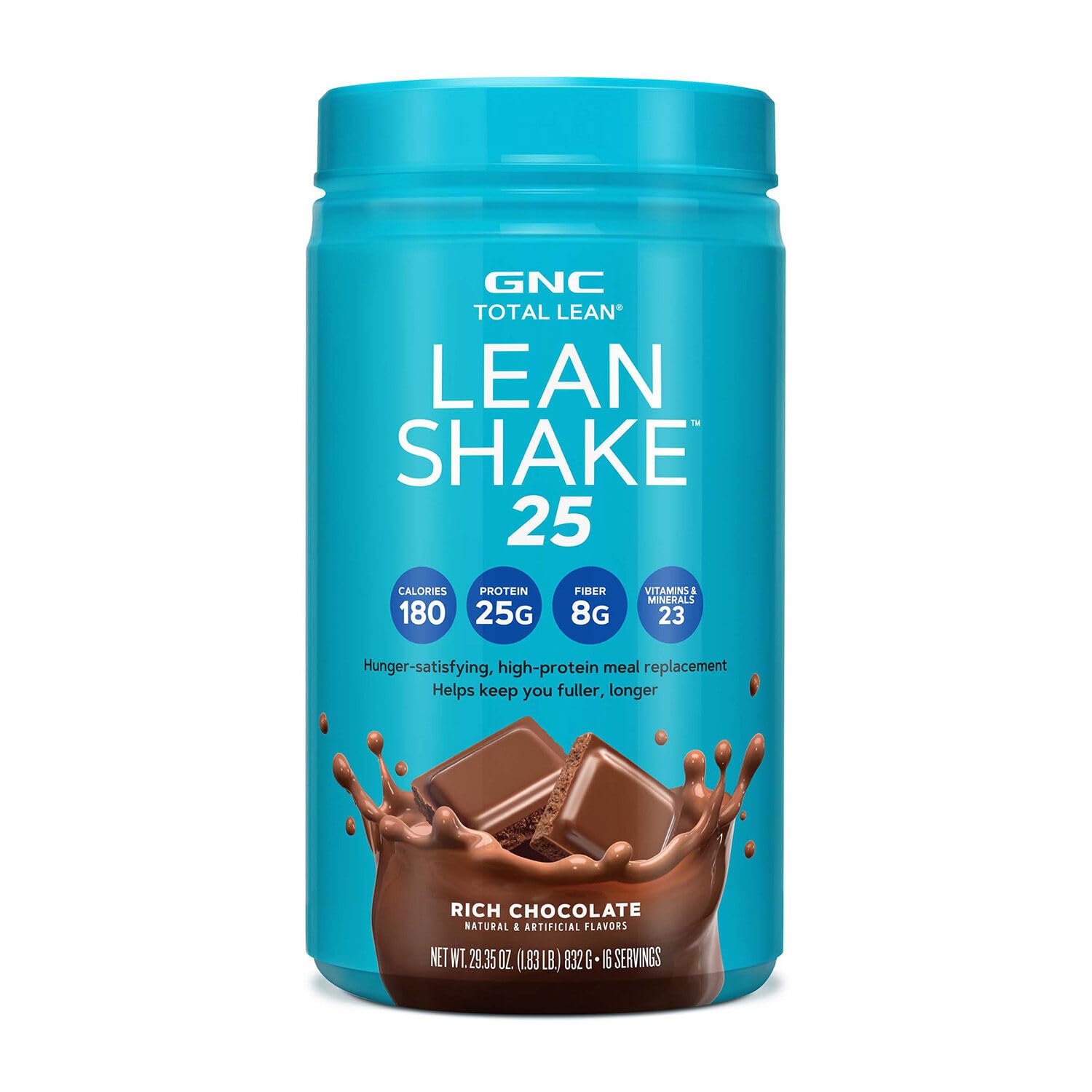 Gnc Lean Shake 25 Meal Replacement Powder, Weight Management, With 25G Protein And High Fiber, Keto, Swiss Chocolate, 16 Servings