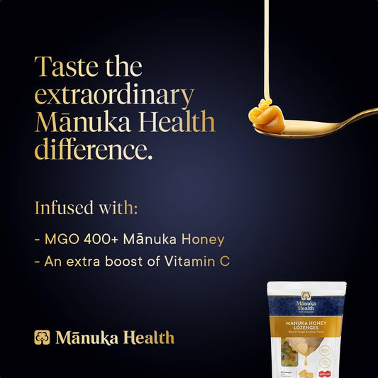 Manuka Health Manuka Honey Lozenges – 58 Lemon And Ginger Flavored Lozenges – Natural Throat Lozenges Infused With Raw Manuka Honey And Vitamin C For Immune Support