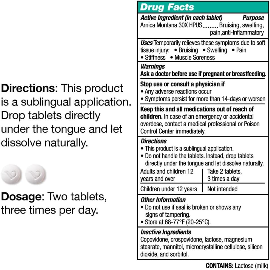 Arnica Montana 30X HPUS, Clinical Grade, Quick Dissolve Tablets, Five-Day Recovery Pack for Pain and Bruise Relief After Surgery or Injury, Natural Healing, Gentle on the Stomach - 30 Count : Health & Household