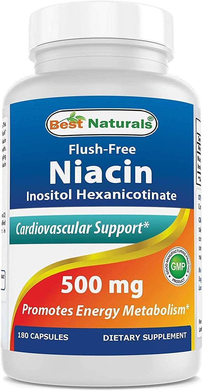 Best Naturals Flush-Free Niacin Inositol Hexanicotinate 500 mg 180 Capsules