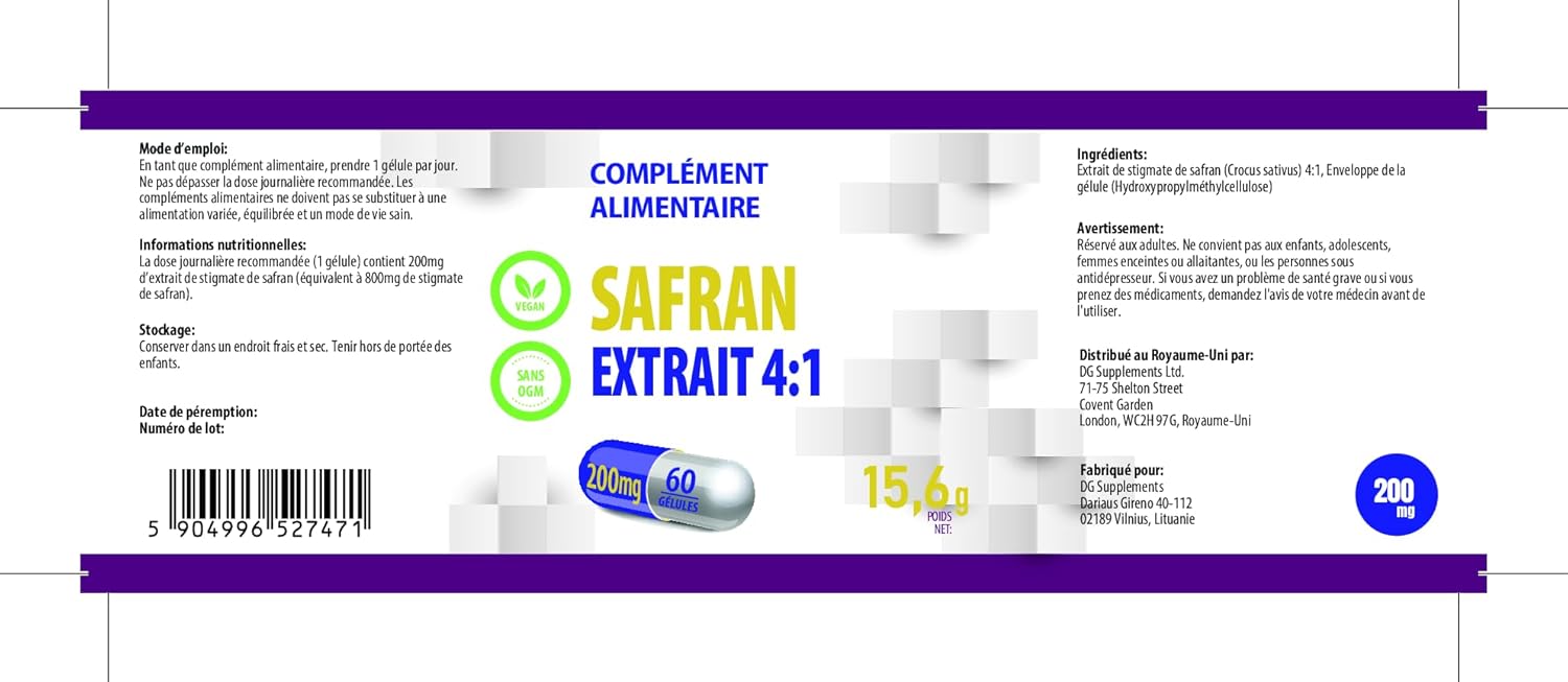 Hepatica Saffron Supplement 800Mg | 4:1 Extract (200Mg) | 60 Vegan Capsules | High Strength Mood, Eye & Cognitive Support | 3Rd Party Lab Tested