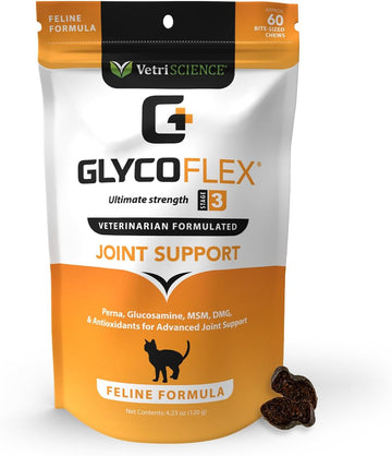 VetriScience GlycoFlex 3, Clinically Proven Joint Support Cat Supplements - Hip and Joint Health Supplement with Glucosamine, MSM, Green Lipped Mussel & DMG - 60 Chews, Chicken Flavor?