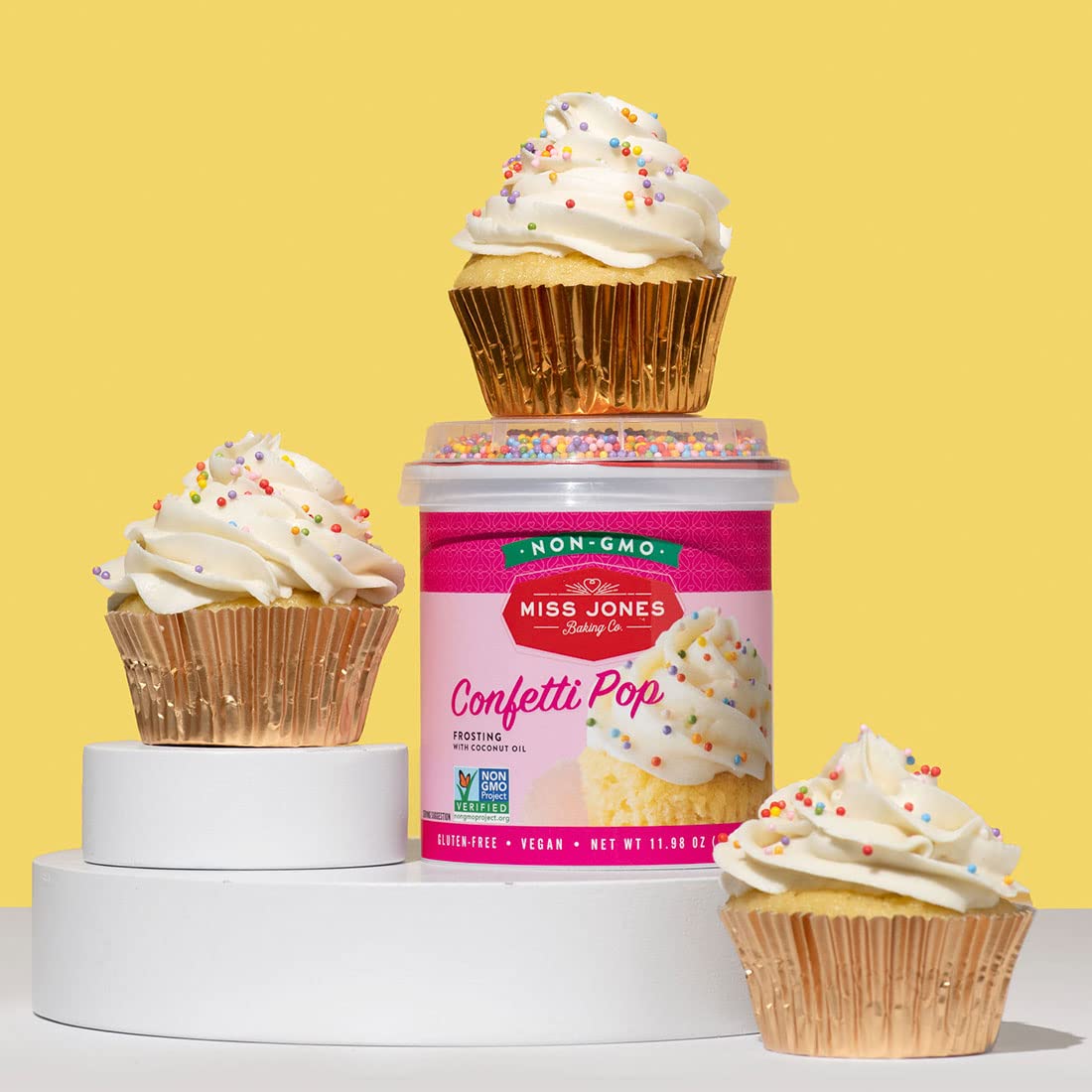 Miss Jones Baking 90% Organic Birthday Buttercream Frosting, Perfect for Icing and Decorating, Vegan-Friendly: Confetti Pop (Pack of 6) : Grocery & Gourmet Food