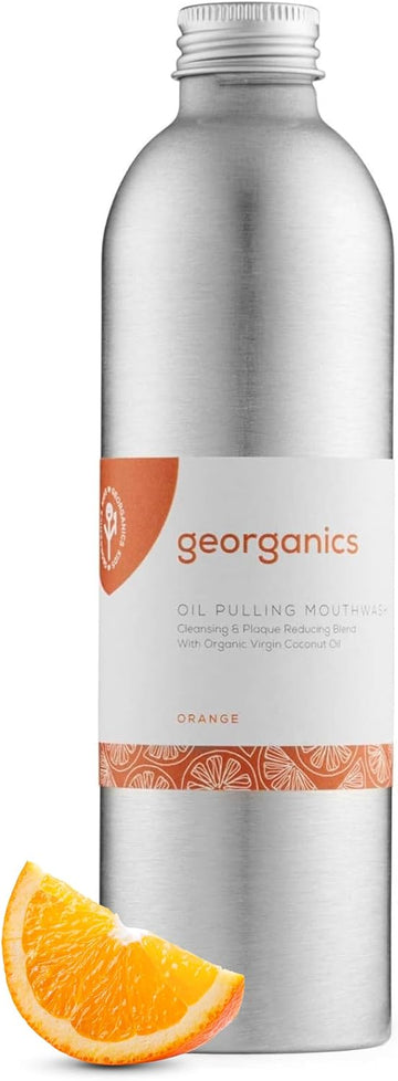 Georganics Whitening Oil Pulling Mouthwash - Orange Flavoured - Plaque-Reducing Coconut Oil Blend - 100% Natural Ingredients - Sls, Glycerine & Fluoride Free - Organic, Vegan, Cruelty-Free - 275Ml