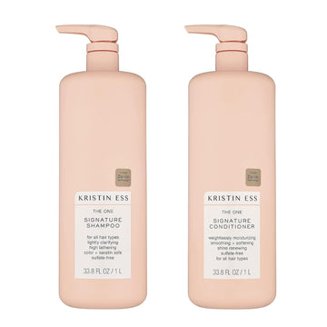 Kristin Ess Hydrating Signature Sulfate Free Salon Shampoo + Conditioner Set for Moisture, Softness + Shine - Avocado + Castor Oil - Anti Frizz,Clarifying,Vegan - For Color Treated Hair - 33.8 fl oz