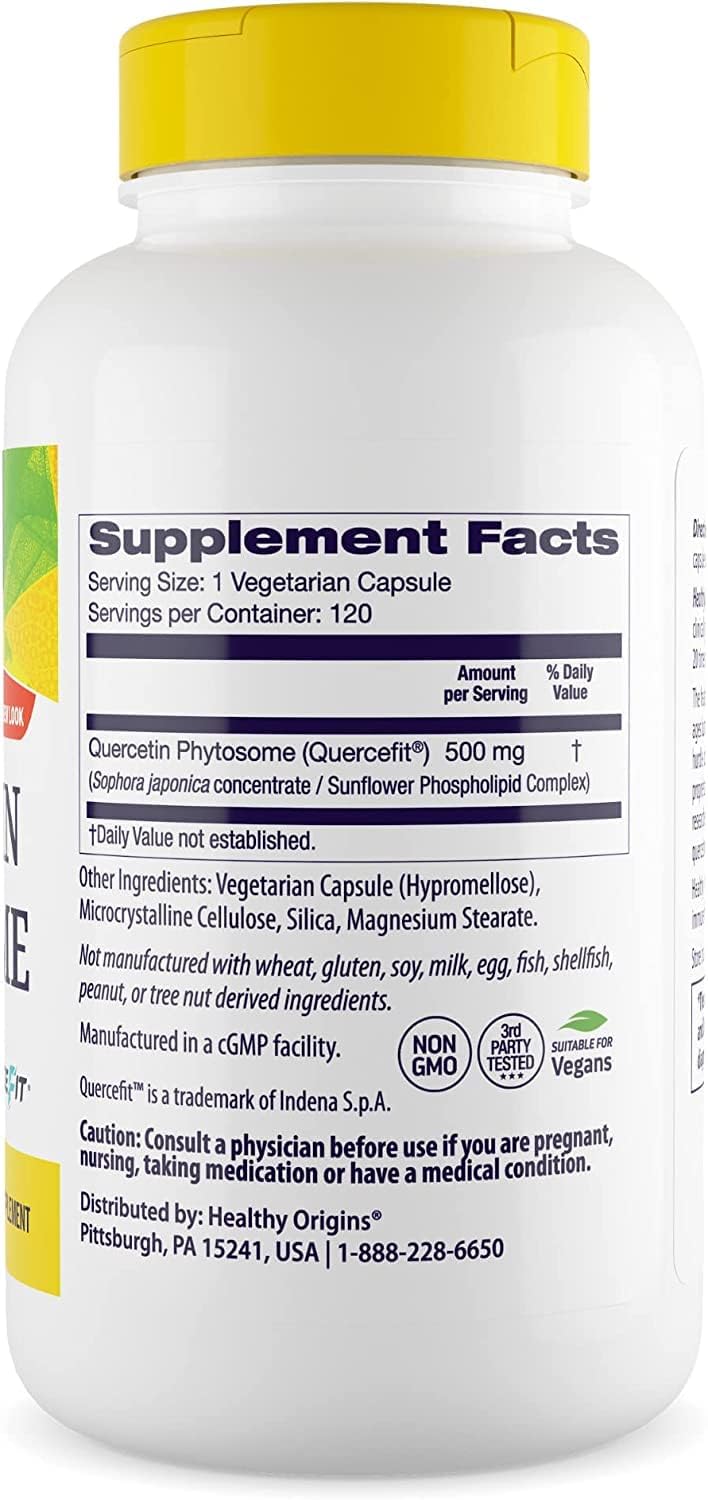 Healthy Origins Quercetin Phytosome 500 mg - Quercetin Supplements for Immune Support & Respiratory Support - Vegan, Non-GMO & Gluten-Free Quercetin Supplement - 120 Veggie Capsules