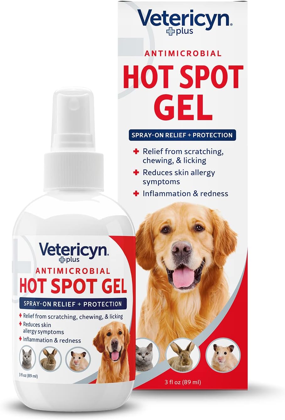 Vetericyn Plus Dog Hot Spot Gel | Spray-On Hot Spot Care for Dogs, Relieves Dog Itchy Skin and Allergy Symptoms, Helps with Skin Inflammation and Redness, Safe for All Animals. 3 ounces