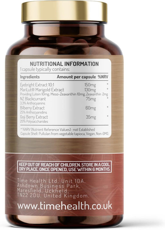 Eye Complex 7-120 Capsules - Lutein, Meso-Zeaxanthin, Zeaxanthin, Nz Blackcurrant, Bilberry, Goji & Eyebright – 4 Month Supply – Uk Manufactured