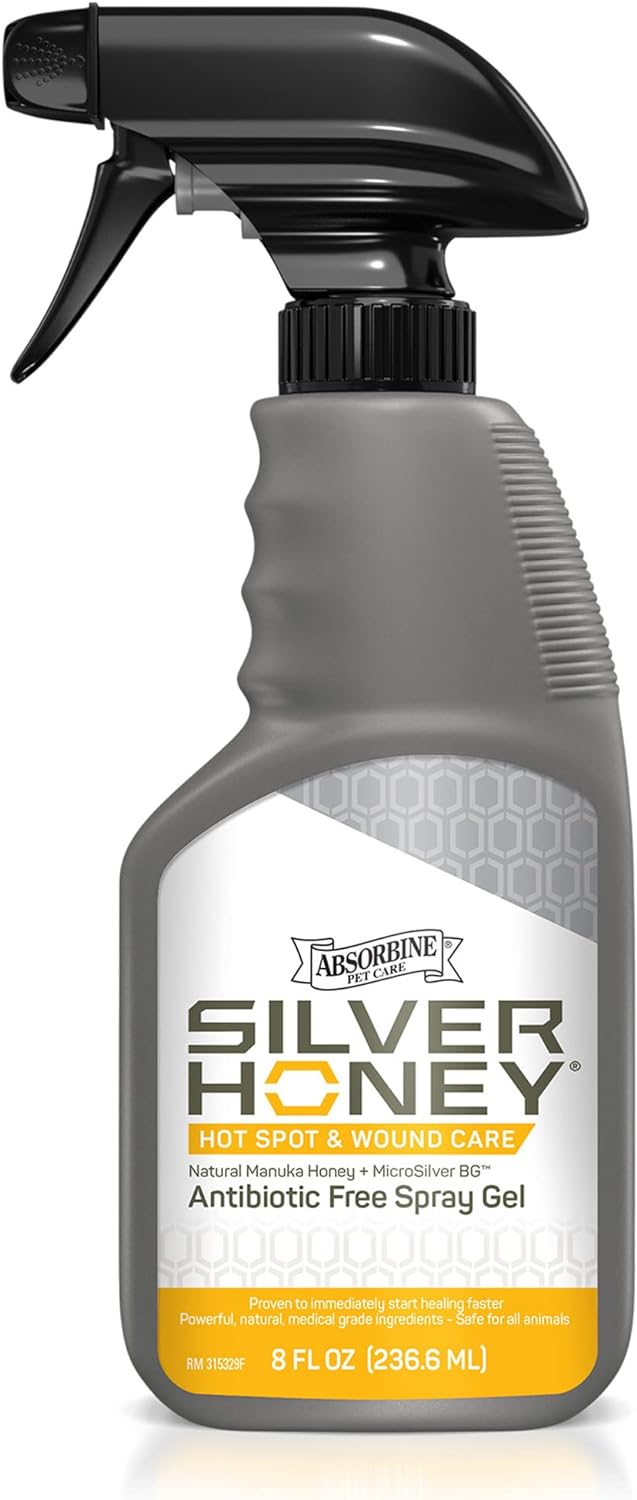 Absorbine Silver Honey Hot Spot & Wound Care Spray Gel 8oz Bottle, Manuka Honey & MicroSilver BG, Medicated for Dogs, Cats, Small Animals