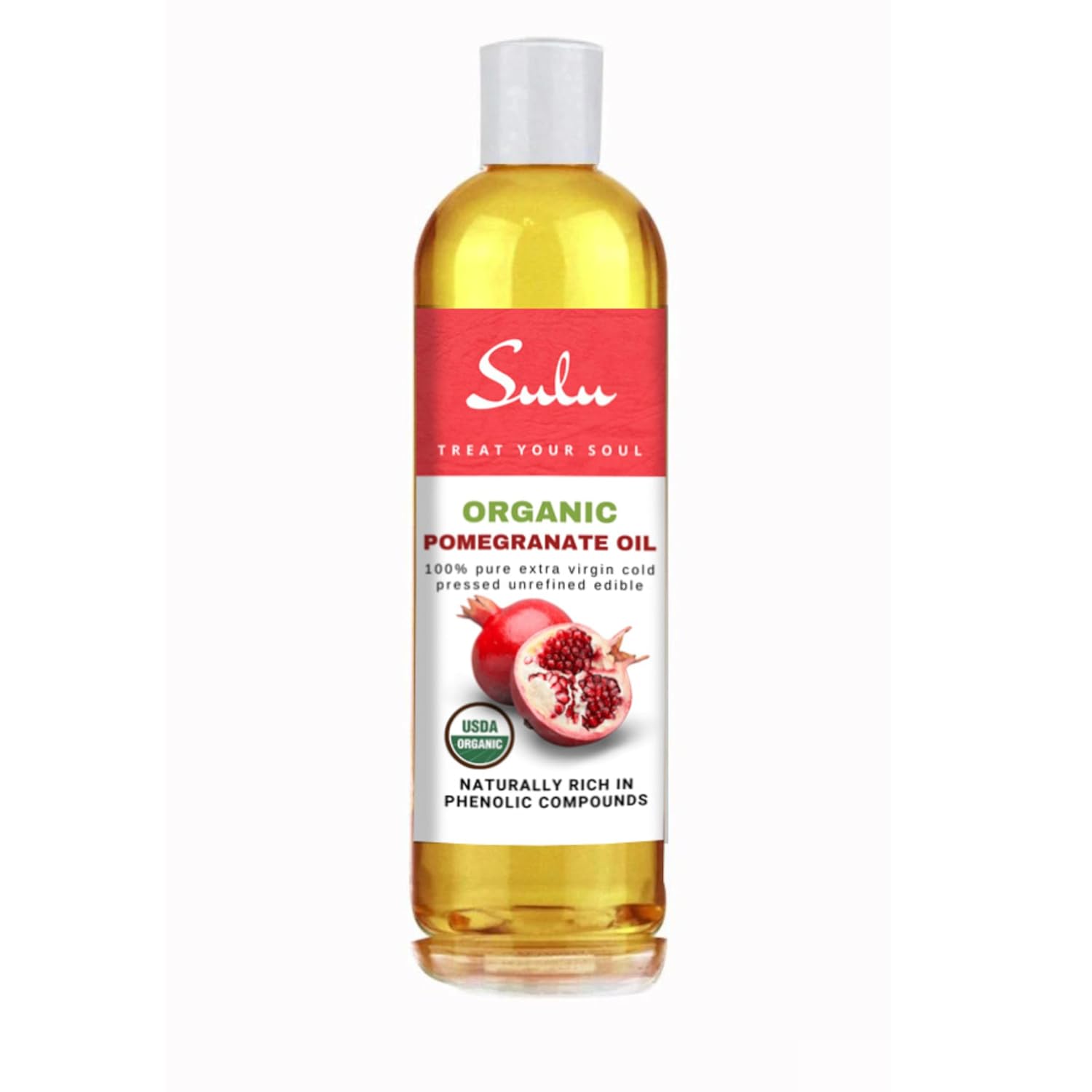 Sulu Organics 8 Ounces Of 100% Pure Organic Cold Pressed Unrefined Pomegranate Seed Oil