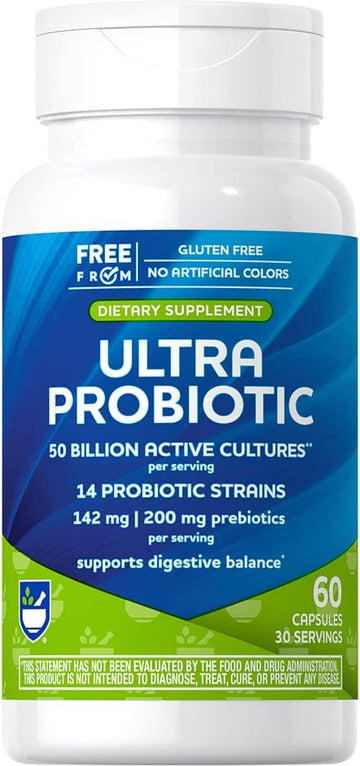 Rite Aid Ultra Probiotic 50 Billion Cfu, 60 Capsules, 14 Probiotic Strains, Restoring Good Bacteria, Colon Health, Daily Colon Health Probiotic, Mens & Womens Probiotic