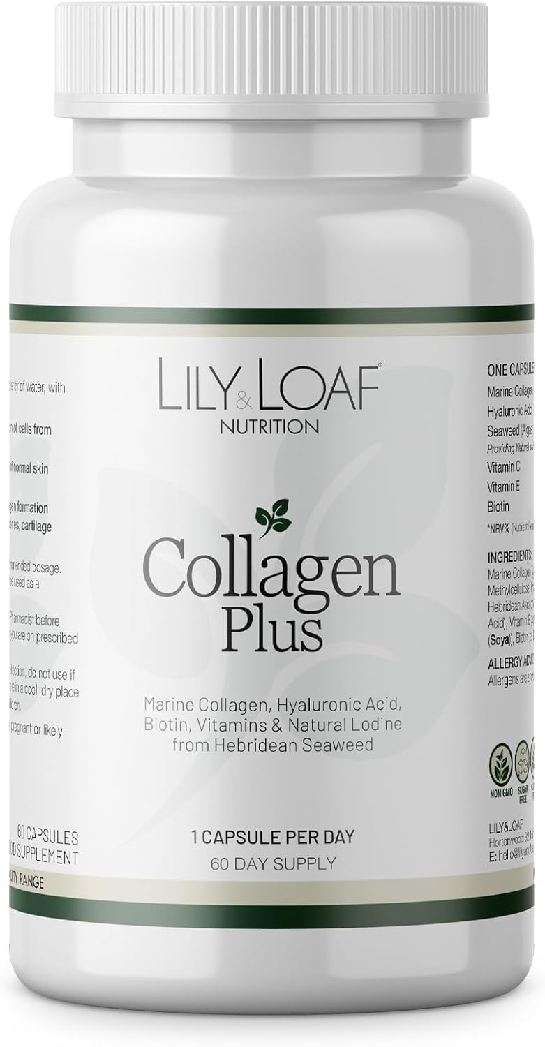 Lily & Loaf Collagen Plus – Marine Collagen Supplement With Vitamins C, A, Hyaluronic Acid & Biotin – 60 Capsules, 60 Day Supply – Supports Skin, Joints & Immunity