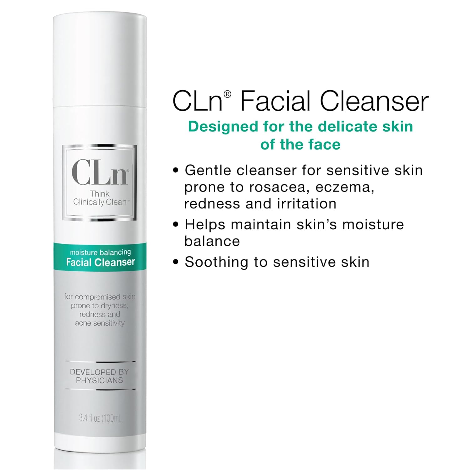 Cln® Facial Cleanser - Hydrating Facial Cleanser With Glycerin, For Skin Prone To Dryness, Eczema, Redness, Irritation & Acne Sensitivity, Fragrance-Free & Paraben-Free, 3.4 Fl. Oz. : Beauty & Personal Care