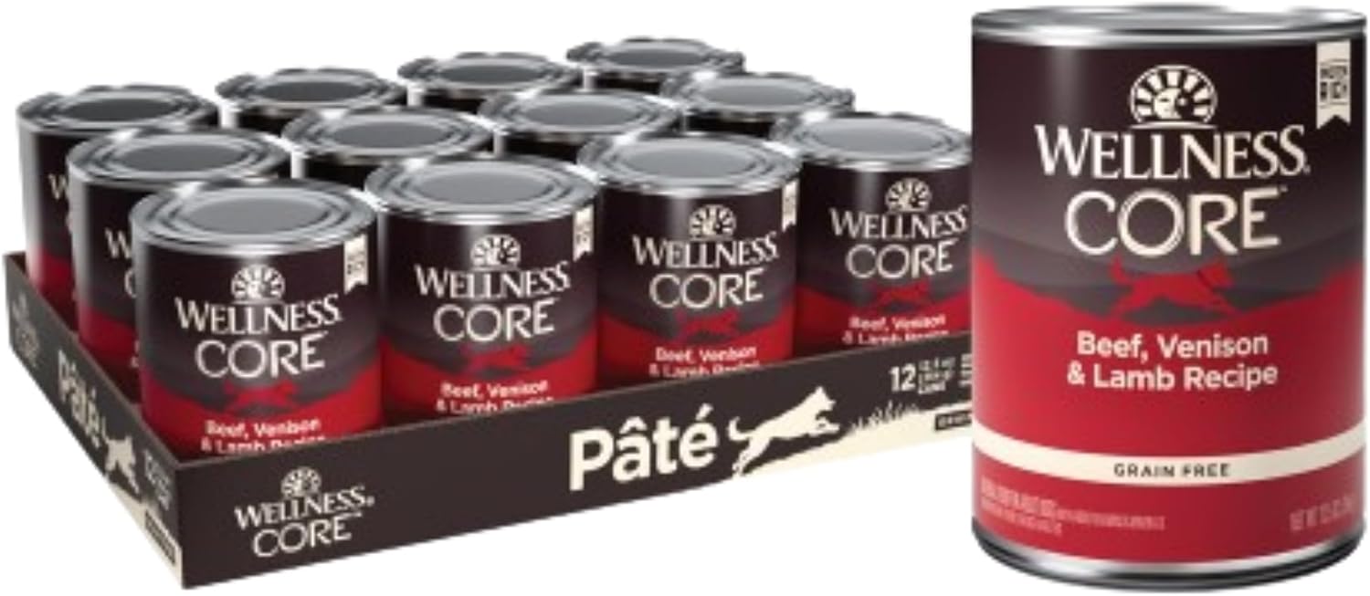 Wellness Natural Pet Food Core Natural Wet Grain Free Canned Dog Food, Beef, Venison & Lamb, 12.5-Ounce Can (Pack Of 12)