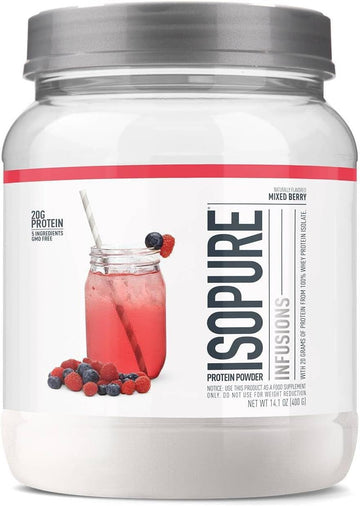 Isopure Protein Powder, Clear Whey Isolate Protein, Post Workout Recovery Drink Mix, Gluten Free With Zero Added Sugar, Infusions- Mixed Berry, 16 Servings