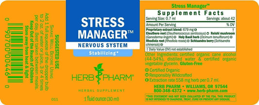 Herb Pharm Stress Manager Herbal Formula with Rhodiola and Holy Basil Extracts, 1 Ounce