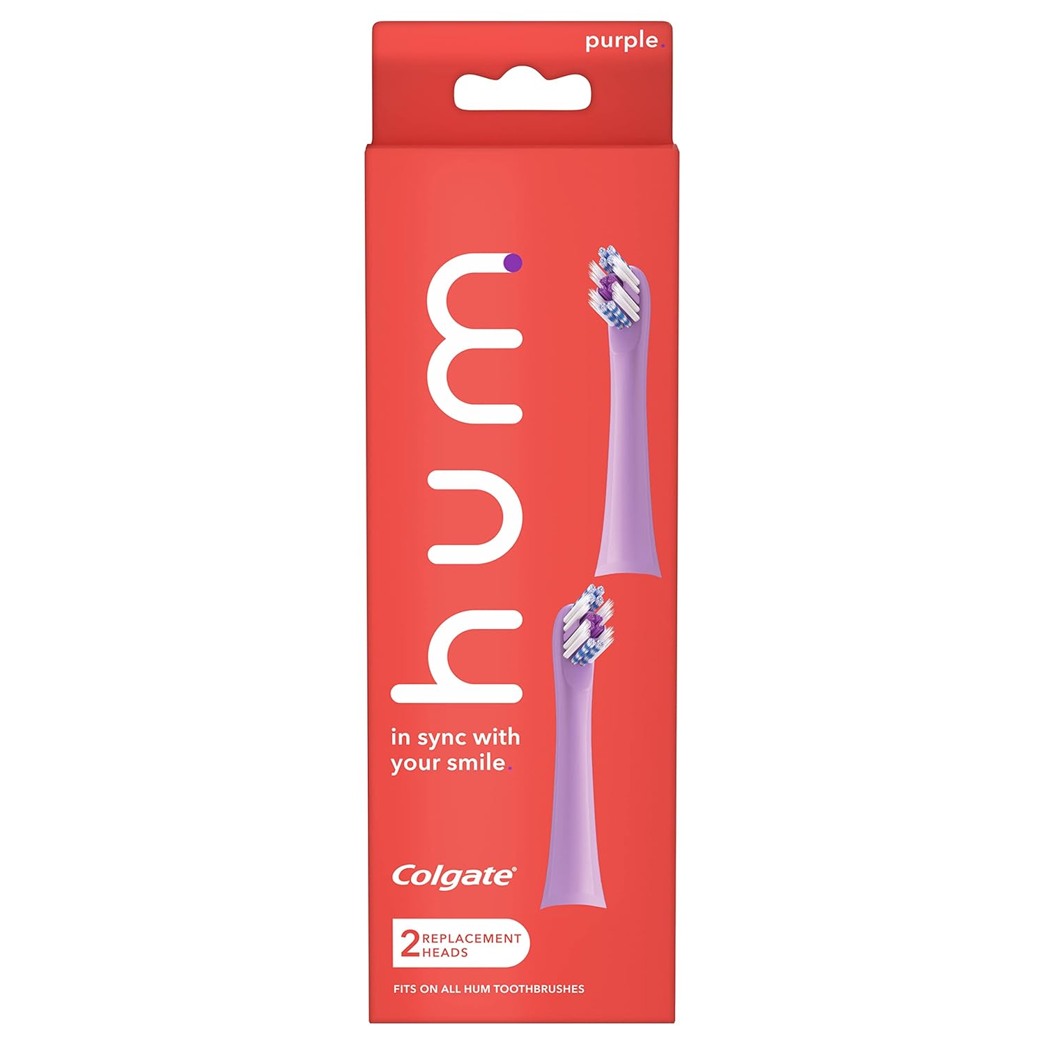 Colgate Hum Replacement Heads, Hum Toothbrush Heads With Floss Tip Bristles For Smart Toothbrush, Purple, 2 Pack