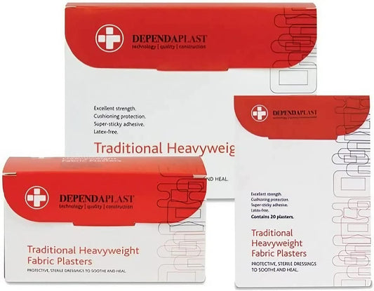 Dependaplast Fabric PlastersTraditional Heavyweight - Extra Cushioning And Physical Protection - Heavy Elastic Fabric - Super-Sticky Zinc Oxide Adhesive - Assorted Box of 100 : Amazon.co.uk: Health & Personal Care