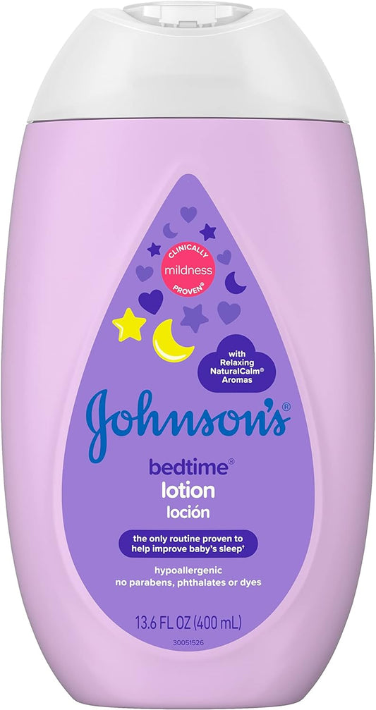 Johnson's Moisturizing Bedtime Baby Lotion with Coconut Oil & NaturalCalm Aromas to Help Relax Baby, Hypoallergenic & Free of Parabens, Phthalates & Dyes, Mild Baby Skin Care, 13.6 fl. oz