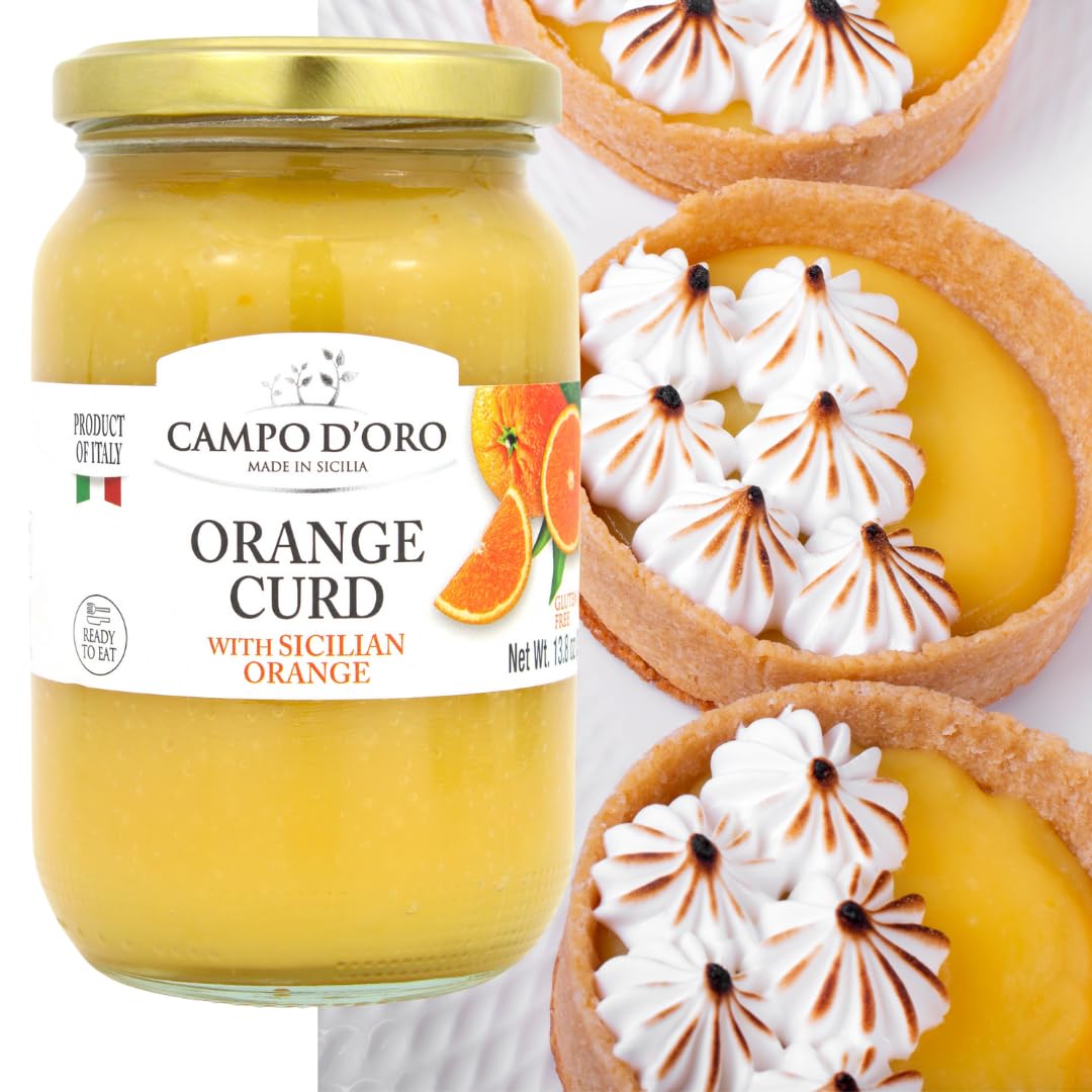 Orange Curd, 13.8 Oz (390 G), Sicilian Orange Custard Cream Made With Fresh Orange Juice, Eggs And Butter. Product Of Italy, 100% Natural, Non Gmo, Campo D'Oro