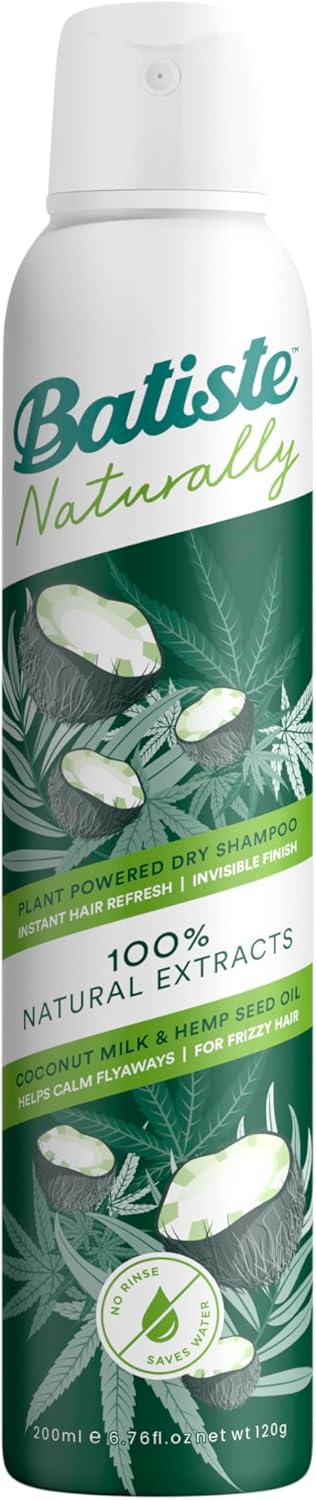 Batiste Naturally Coconut Milk & Hemp Seed Oil 200Ml, No Rinse Spray To Refresh Hair In Between Washes, With 100% Natural Extracts