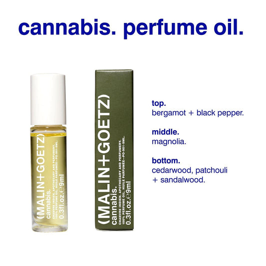 Malin + Goetz Cannabis Perfume Oil, 0.3 Fl. Oz. - Men & Women Rich & Earthy Scented Oil, Fragrance Oil, Roll On Mini Perfume Body Oil, Vegan & Cruelty-Free