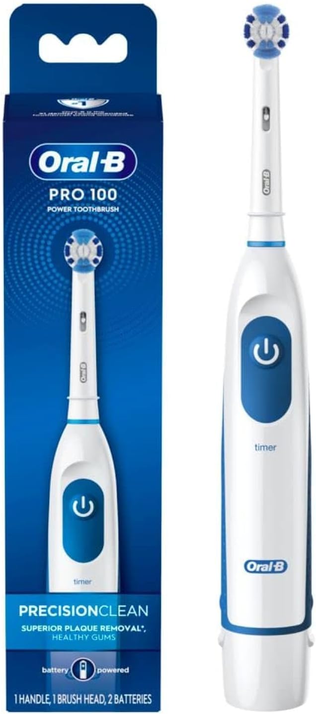 Oral-B Pro 100 Precision Clean, Battery Powered Electric Toothbrush, Blue And White