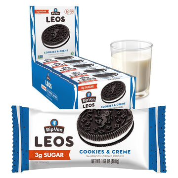 Rip Van Leos - Cookies And Cream Sandwich Cookies - Low Sugar Snack Cookies - Low Carb Snack - Diabetic Snacks - 40 Low Sugar Cookies (10 Packs Of 1.69Oz)