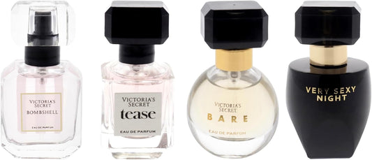 Fragrance Discovery Set By Victorias Secret For Women - 4 Pc Mini Gift Set 0.25Oz Bombshell Edp Spray, 0.25Oz Tease Edp Spray, 0.25Oz Bare Edp Spray, 0.25Oz Very Sexy Night Edp Spray