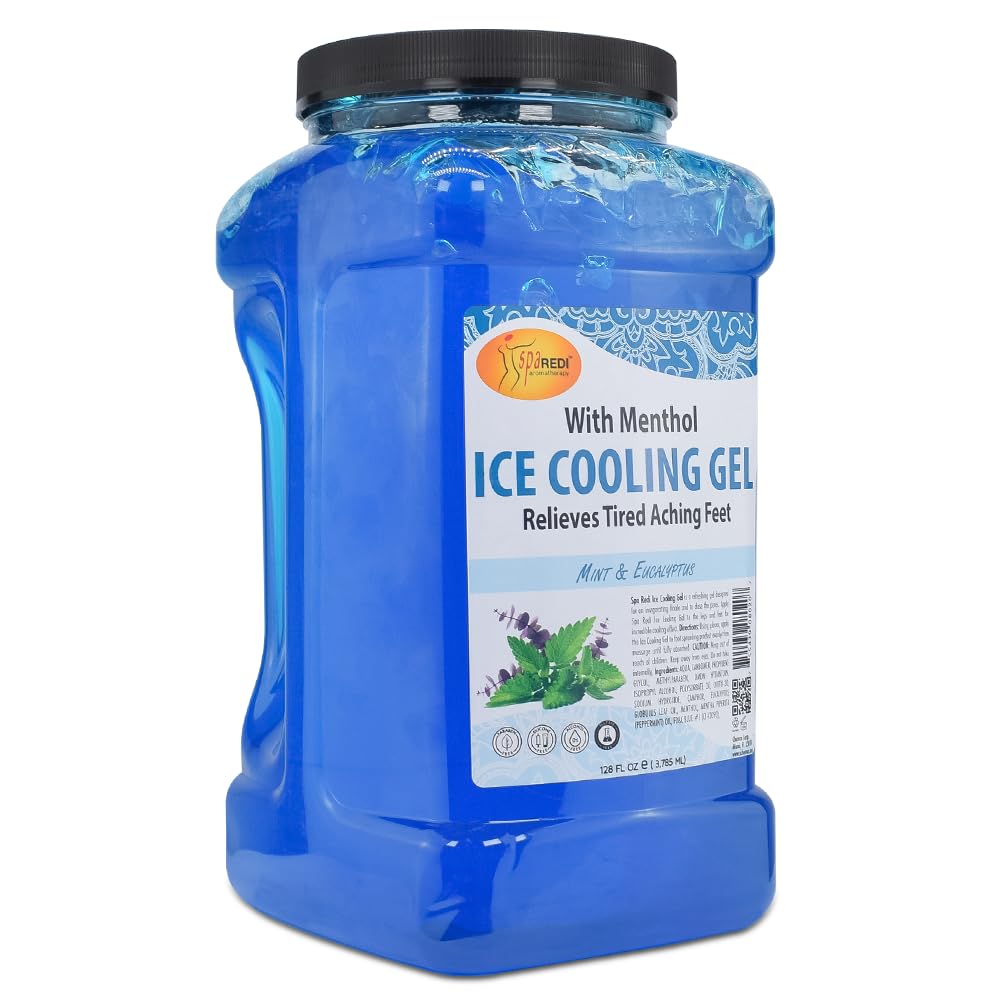 Spa Redi - Massage Cooling Gel For Pedicure, With Menthol, Peppermint Extract - Professional Strength Pedicure Foot And Leg Ice Cooling Gel Massage Therapy (Mint And Eucalyptus, 1 Gallon)