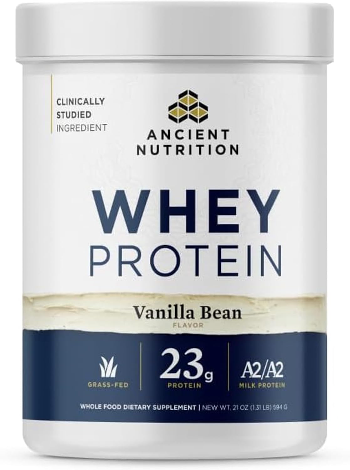 Ancient Nutrition Grass Fed Whey Protein, Vanilla Bean, 23G Protein, 20 Servings, Hydrolyzed Collagen Peptides, Organic Regenerative A2/A2 Milk Protein