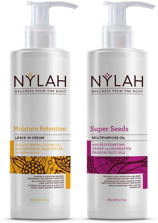 Nylah Moistire Rertention Leave-In Cream + Super Seed Hair Oil Duo (200Ml X 2) Intense Hydration & Moisture Lock For Afro & Curly Hair – Lightweight, Nourishing & Silicone-Free