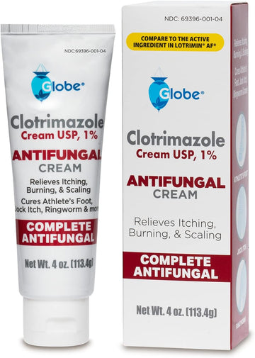 Globe Clotrimazole Antifungal Cream 1% (4 Oz Tube) Relieves The Itching, Burning, Cracking And Scaling Associated With Fungal Infections, Compare To The Name Brand Active Ingredient